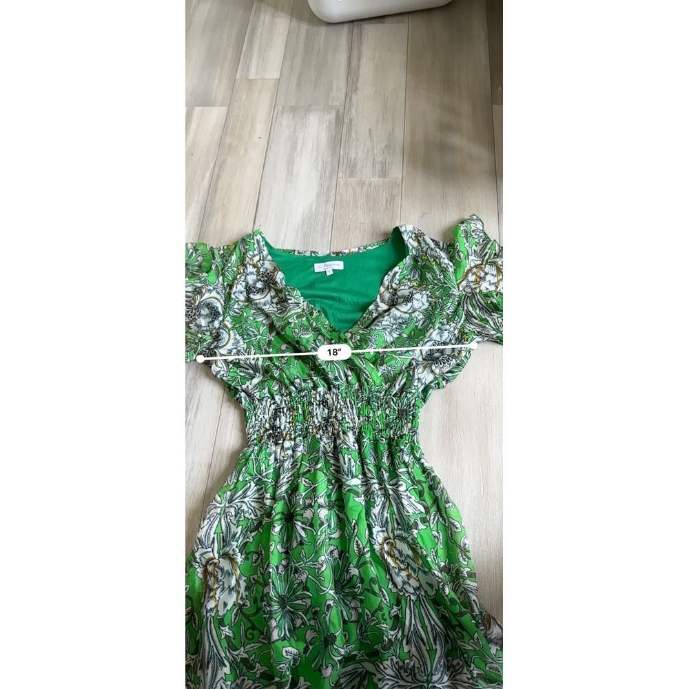 Le Ragazze Silk Blend Maxi Dress Womens S Floral Green VNeck Flutter Sleeve - Picture 5 of 7